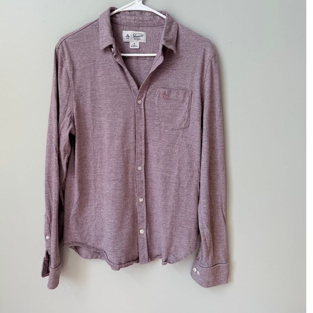 Original Penguin Men's Medium Heathered Cotton Button Down Shirt Mauve/Pink